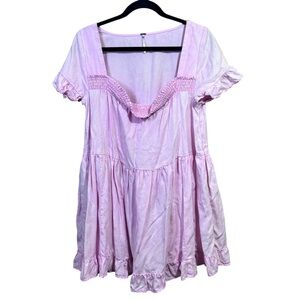 Free People Pink Wash Smocked Babydoll Mini Dress XS